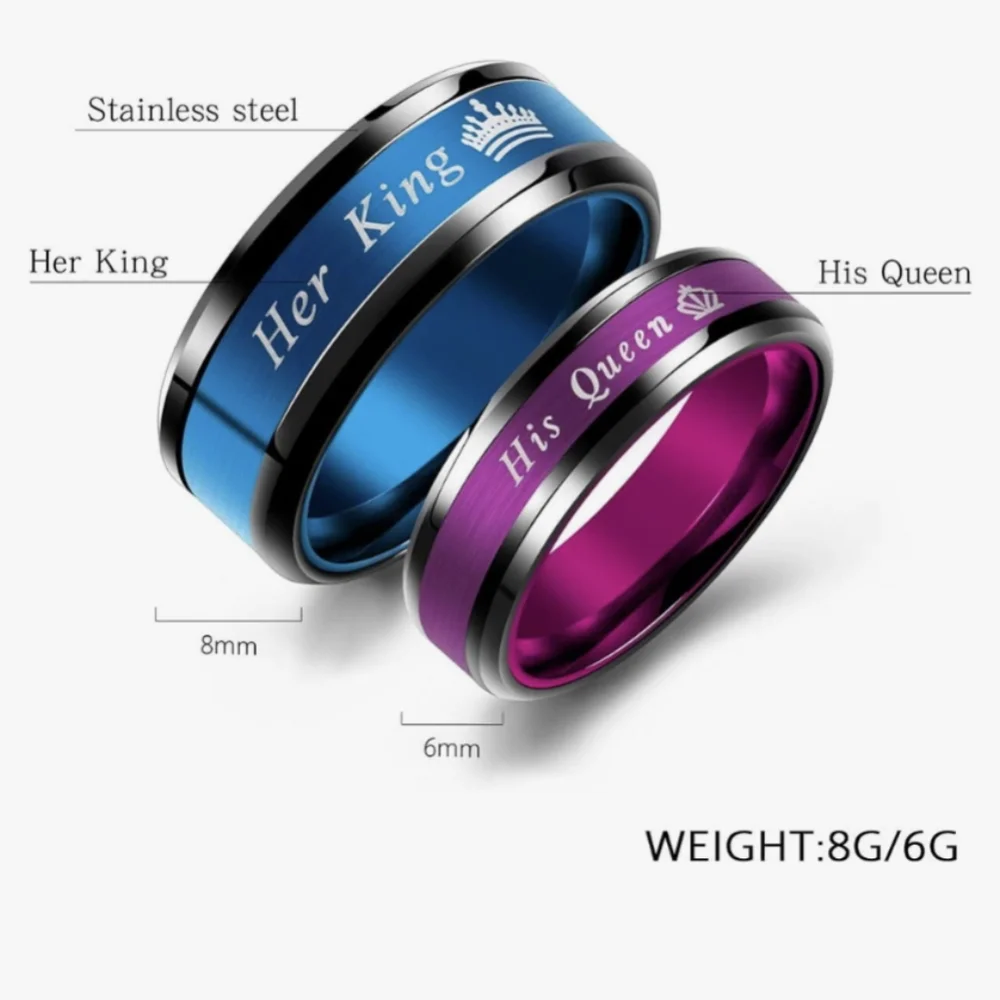 Couple Wedding Set Matching King & Queen Rings Engagement/Wedding Band Stainless